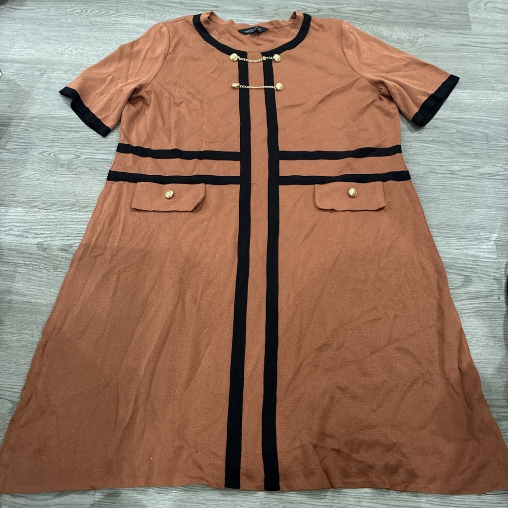 Ming Wang Button Detail Contrast Trim Soft Knit Dress Auburn Brown Black XL $220